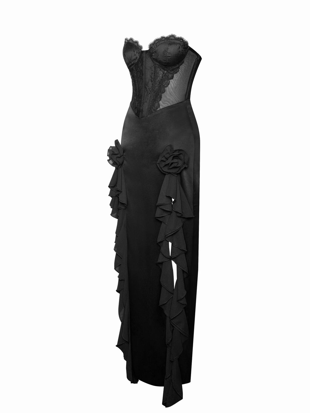 Talia Black Satin Charming Lace Corset Maxi Dress Dresses