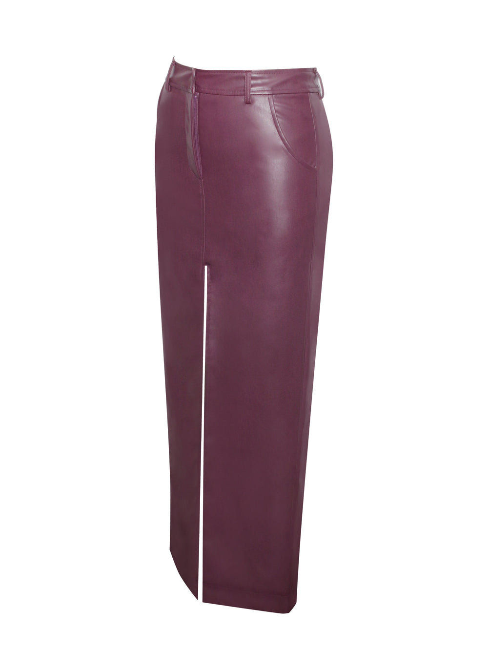 Noya Purple Front Charming Slit Vegan Leather Skirt Bottoms