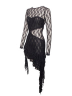 Omaira Black Lace Charming Long Sleeve Ruffle Dress Dresses