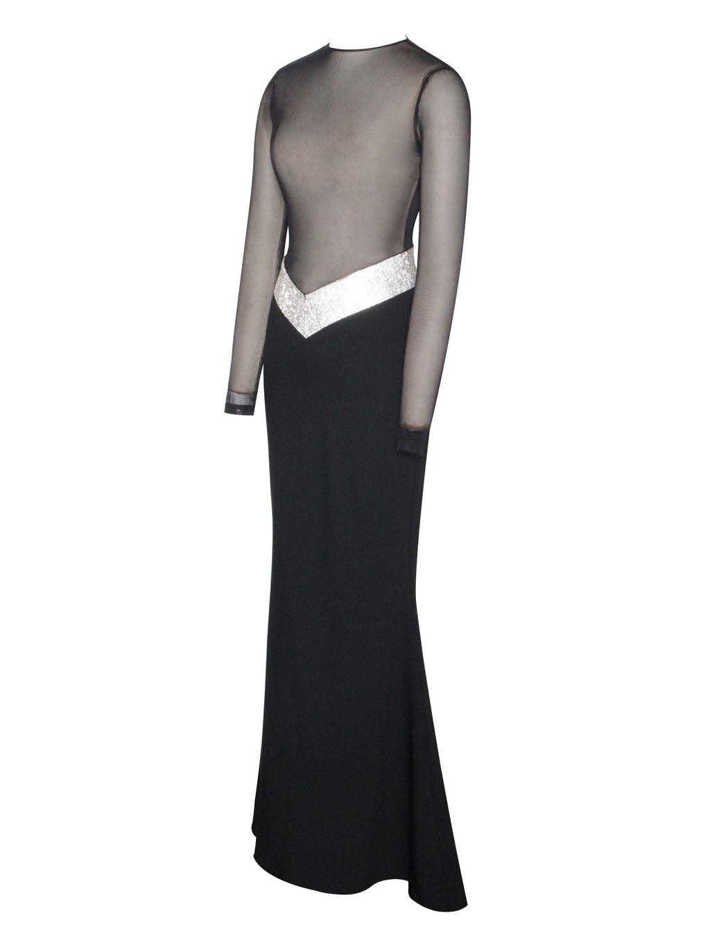 Aggie Black Sheer Maxi Graceful Dress With Crystal Waist Trim Dresses