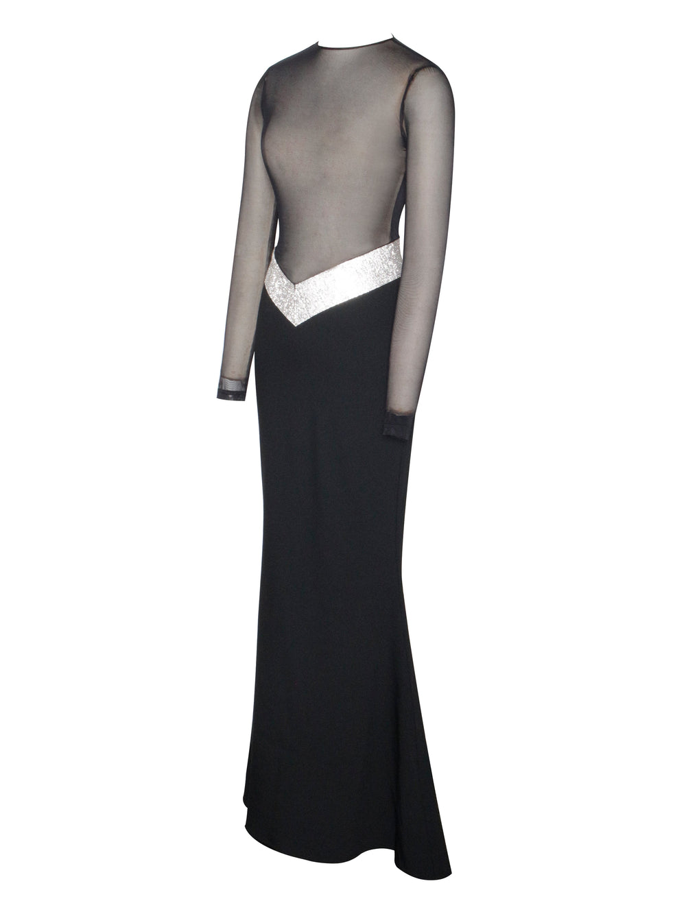 Aggie Black Sheer Maxi Graceful Dress With Crystal Waist Trim Dresses
