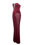 Lucinda Burgundy Satin Charming Lace Corset Maxi Dress Dresses