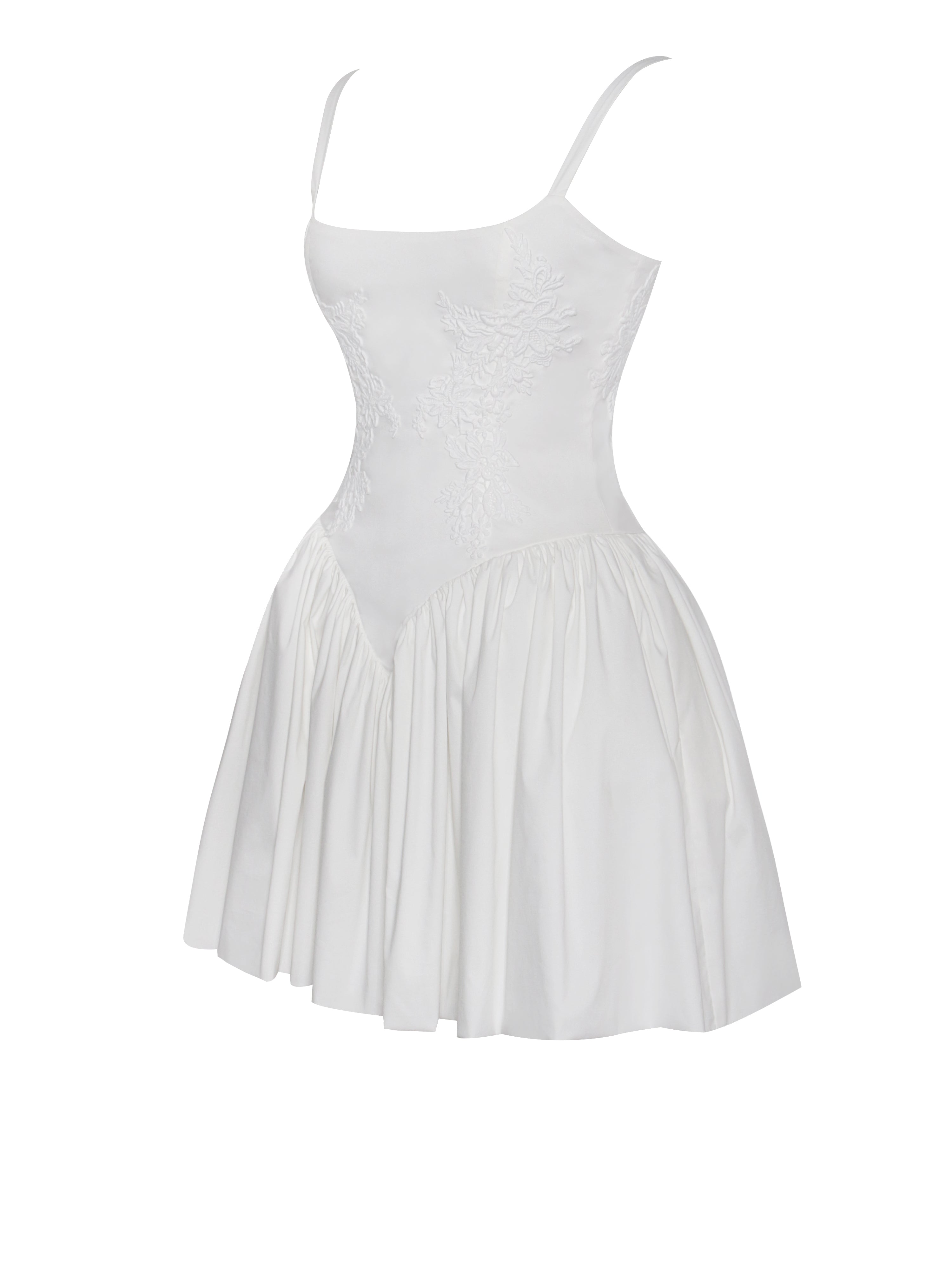 Kadi White Cotton Drop Graceful Waist Corset Mini Dress Dresses