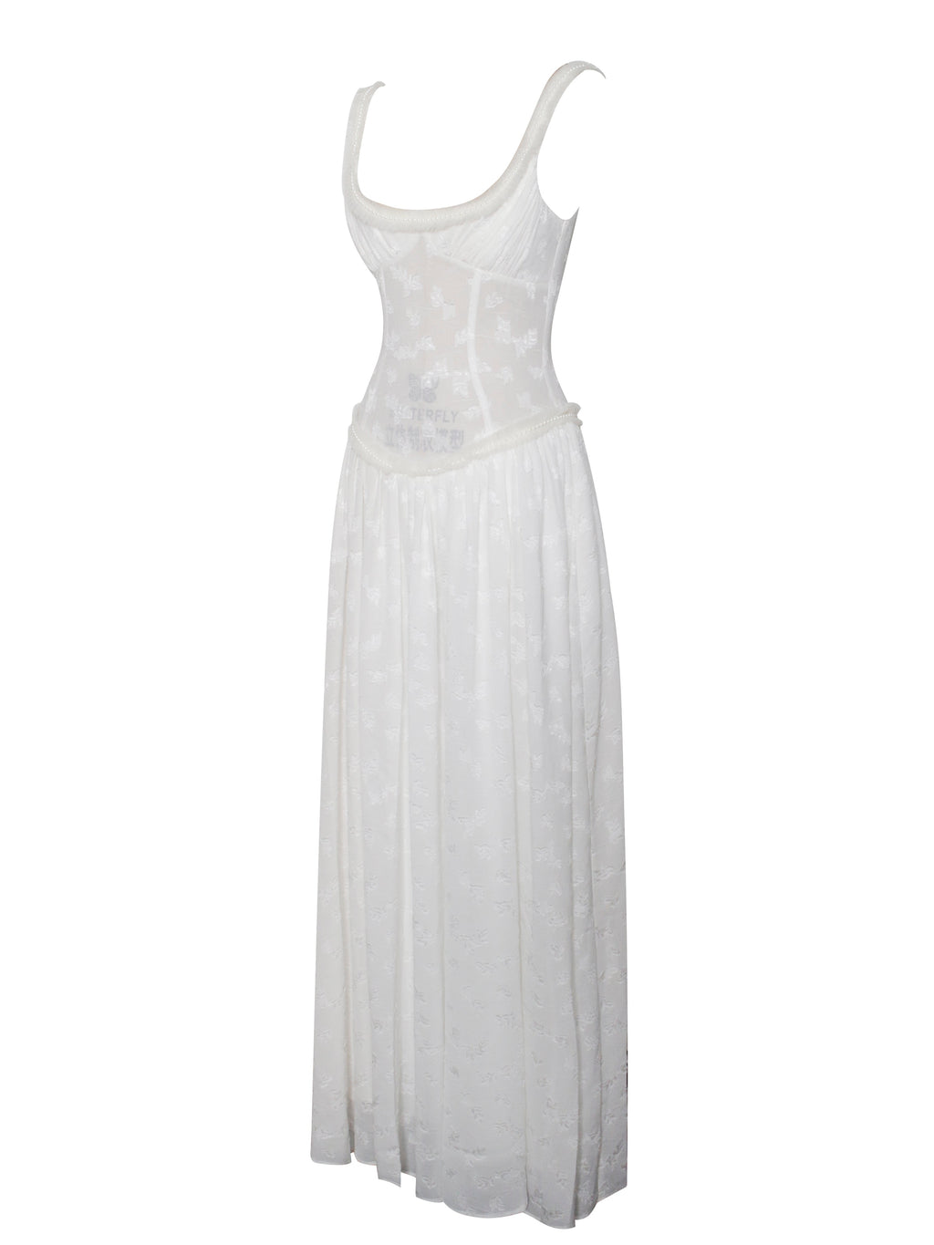 Ulissa White Square Neck Jacquard Trendy Textured High Slit Maxi Dress Dresses