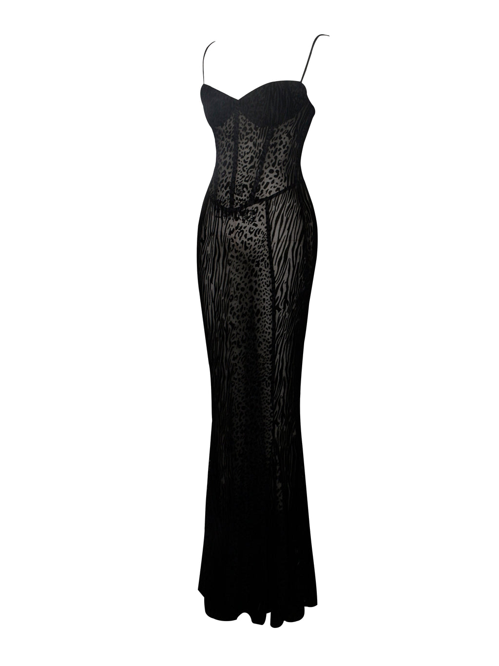 Ulani Black Burnout Velvet Graceful Detail Mesh Maxi Dress Dresses