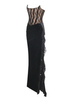 Gaia Black Lace Velvet Graceful Corset Side Slit Dress Dresses