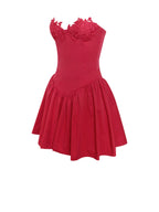 Sacha Red Lace Drop Graceful Waist Corset Puffy Mini Dress Dresses
