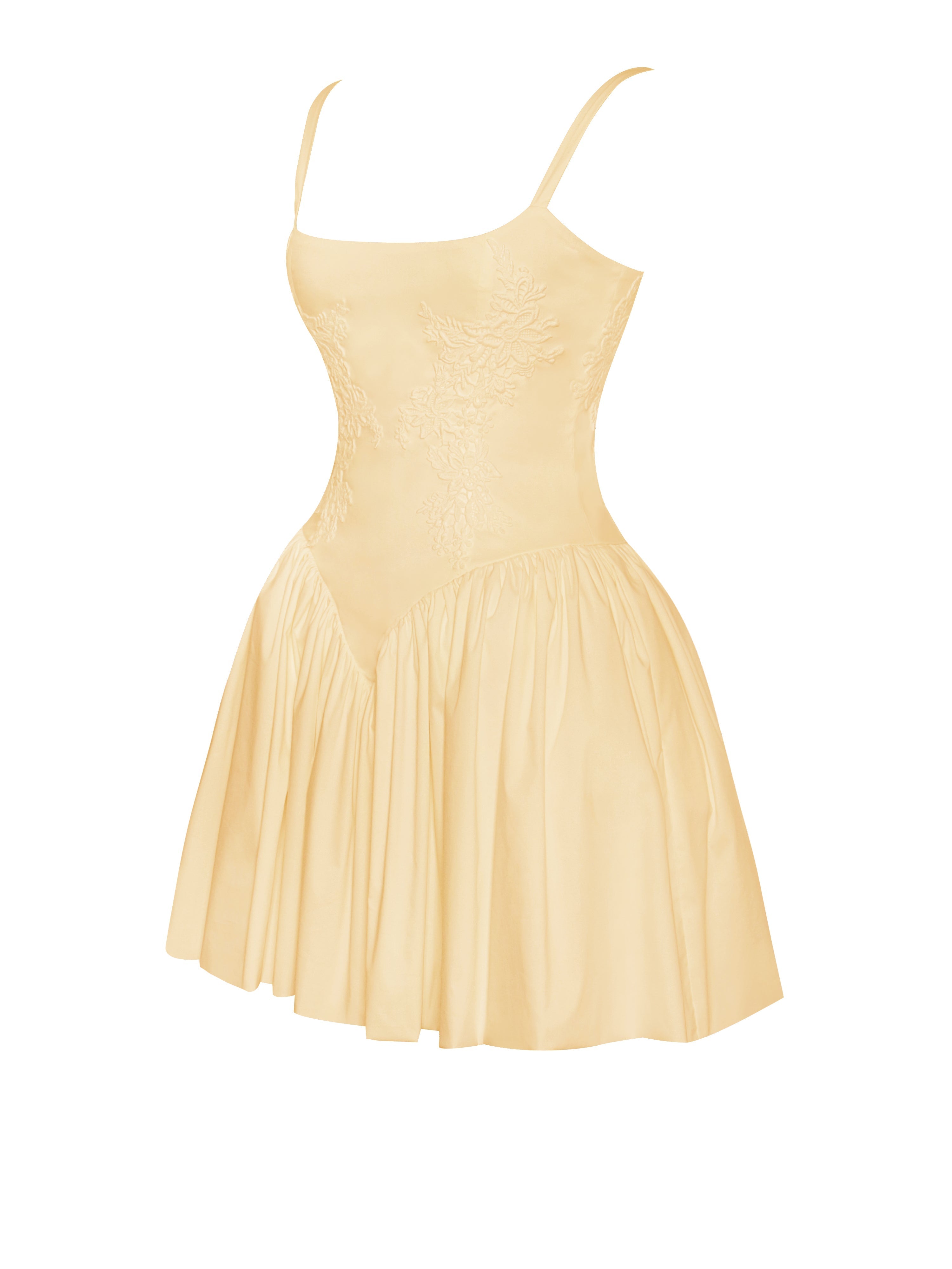 Kadi Yellow Cotton Drop Graceful Waist Corset Mini Dress Dresses