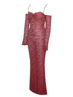 Udaya Burgundy Lace Charming Long Sleeve Maxi Dress Dresses