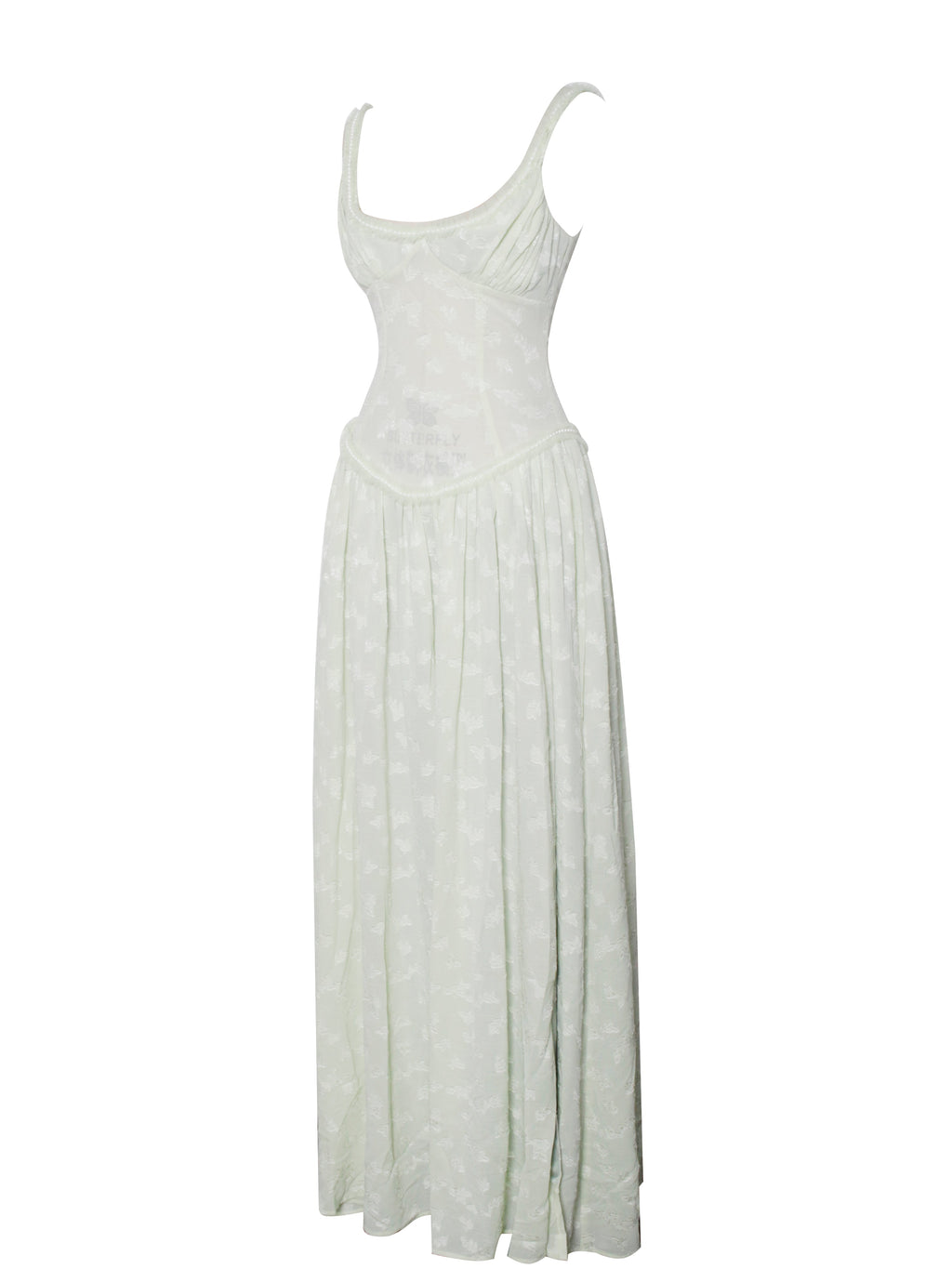 Ulissa Light Green Square Neck Trendy Jacquard Textured High Slit Maxi Dress Dresses