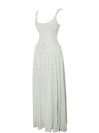 Ulissa Light Green Square Neck Trendy Jacquard Textured High Slit Maxi Dress Dresses