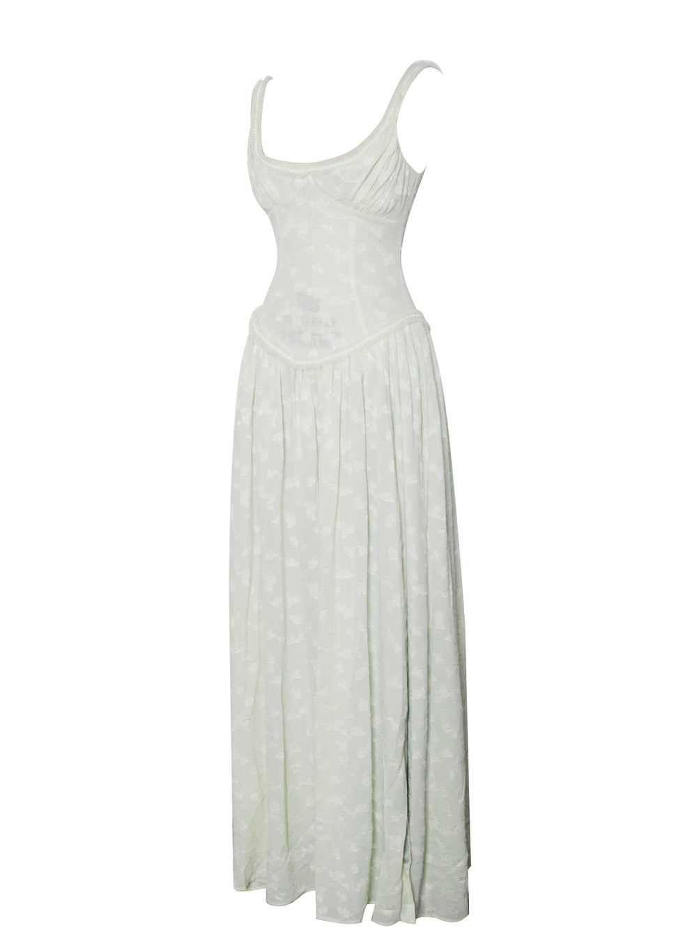 Ulissa Light Green Square Neck Trendy Jacquard Textured High Slit Maxi Dress Dresses