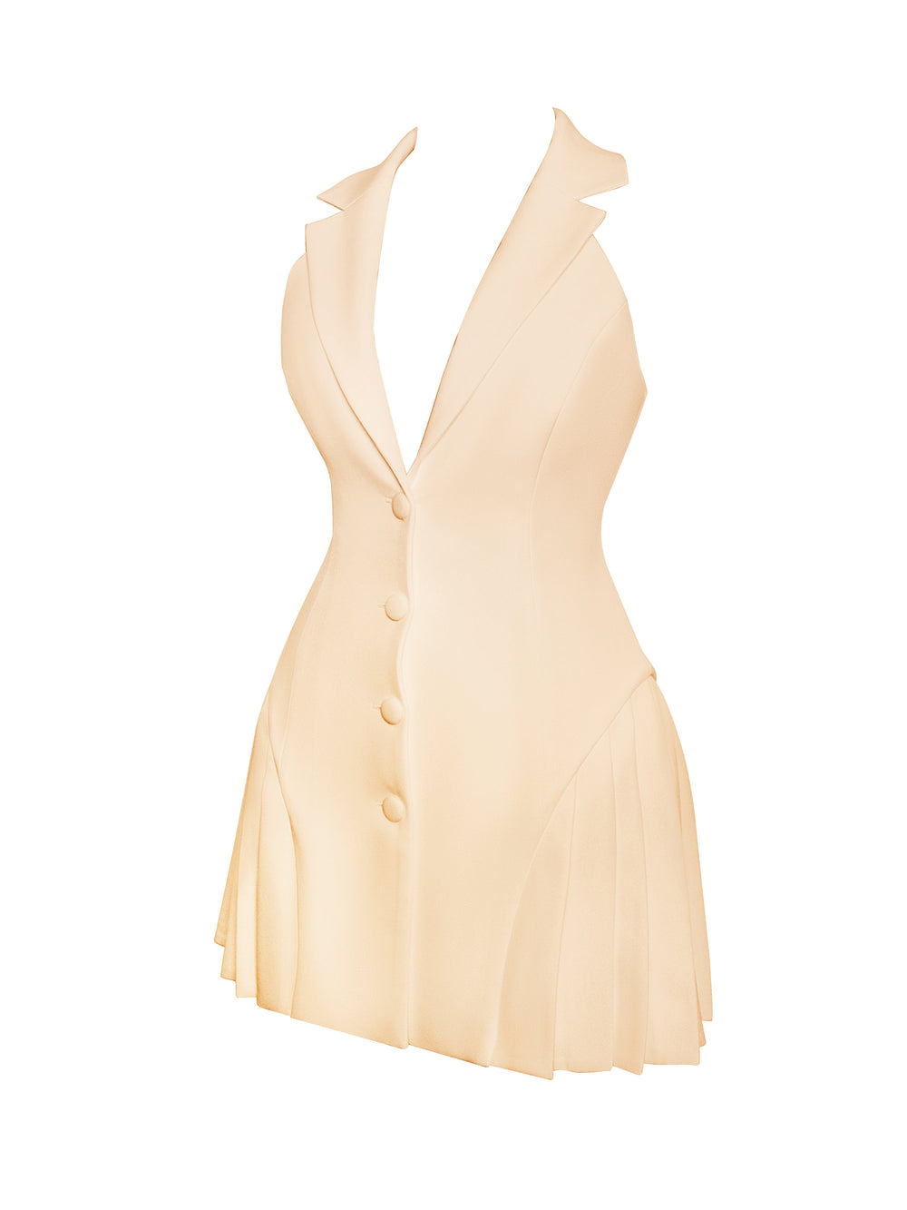 Reyna Beige Backless Charming Pleated Mini Blazer Dress Dresses