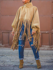 Solid Fringed Suede Top Sweatshirts & Hoodies L