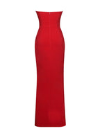 Xoana Red Crystal Charming Embellished High Slit Gown Dresses