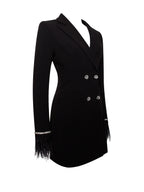 Quilla Black Feather Crystal Graceful Sleeve Backless Blazer Dress Dresses