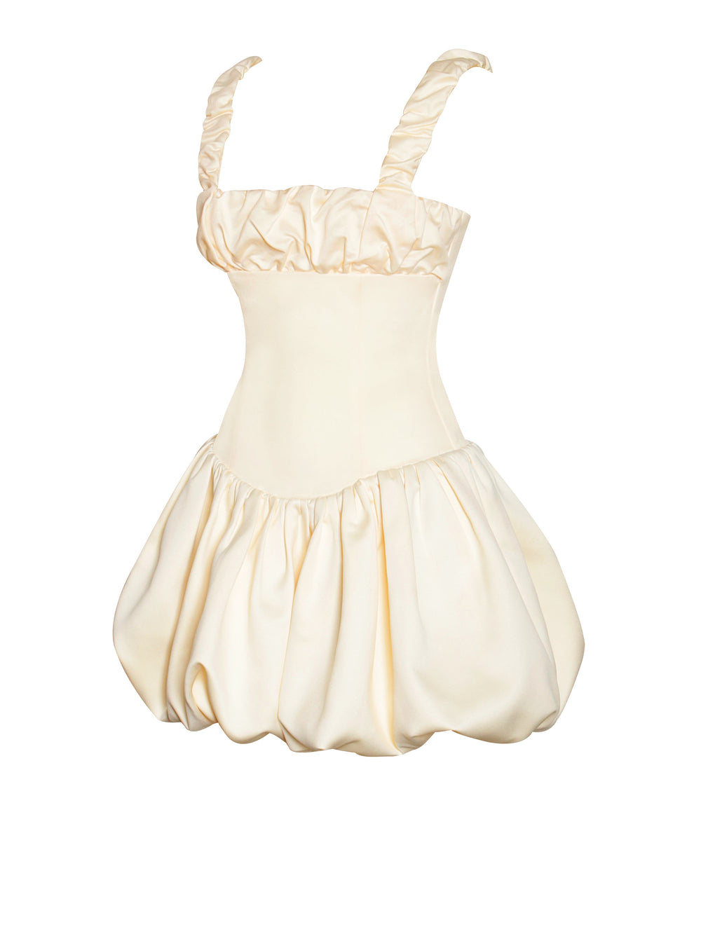 Aubrey Egg White Satin Graceful Bubble Hem Mini Dress Dresses