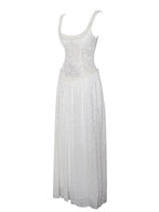 Ulissa White Square Neck Jacquard Trendy Textured High Slit Maxi Dress Dresses