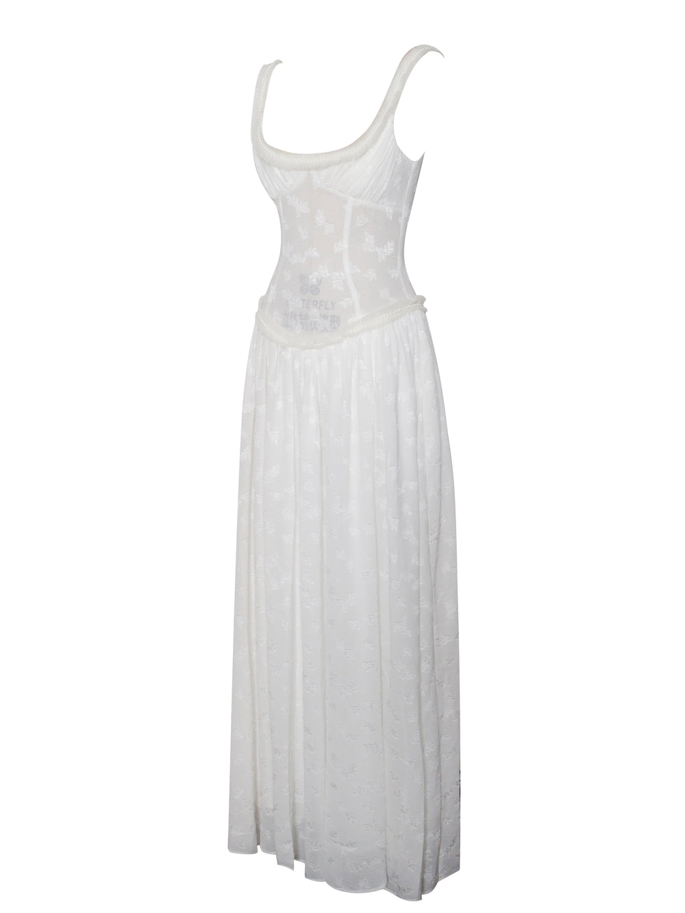 Ulissa White Square Neck Jacquard Trendy Textured High Slit Maxi Dress Dresses