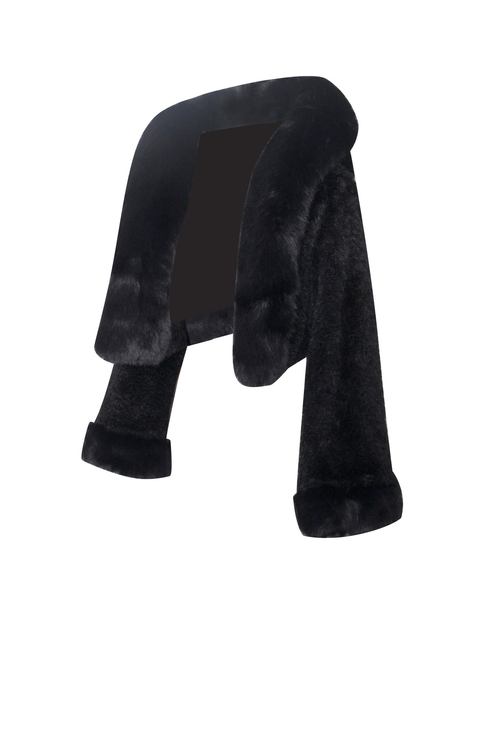 Kali Black Cropped Faux Graceful Fur Jacket With Hood Outwear
