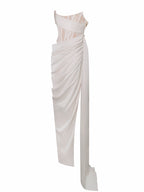Callie Pearl White Lace Graceful Satin Corset High Slit Gown Gowns