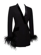 Madeline Black Feather Charming Trim Blazer Dress Dresses