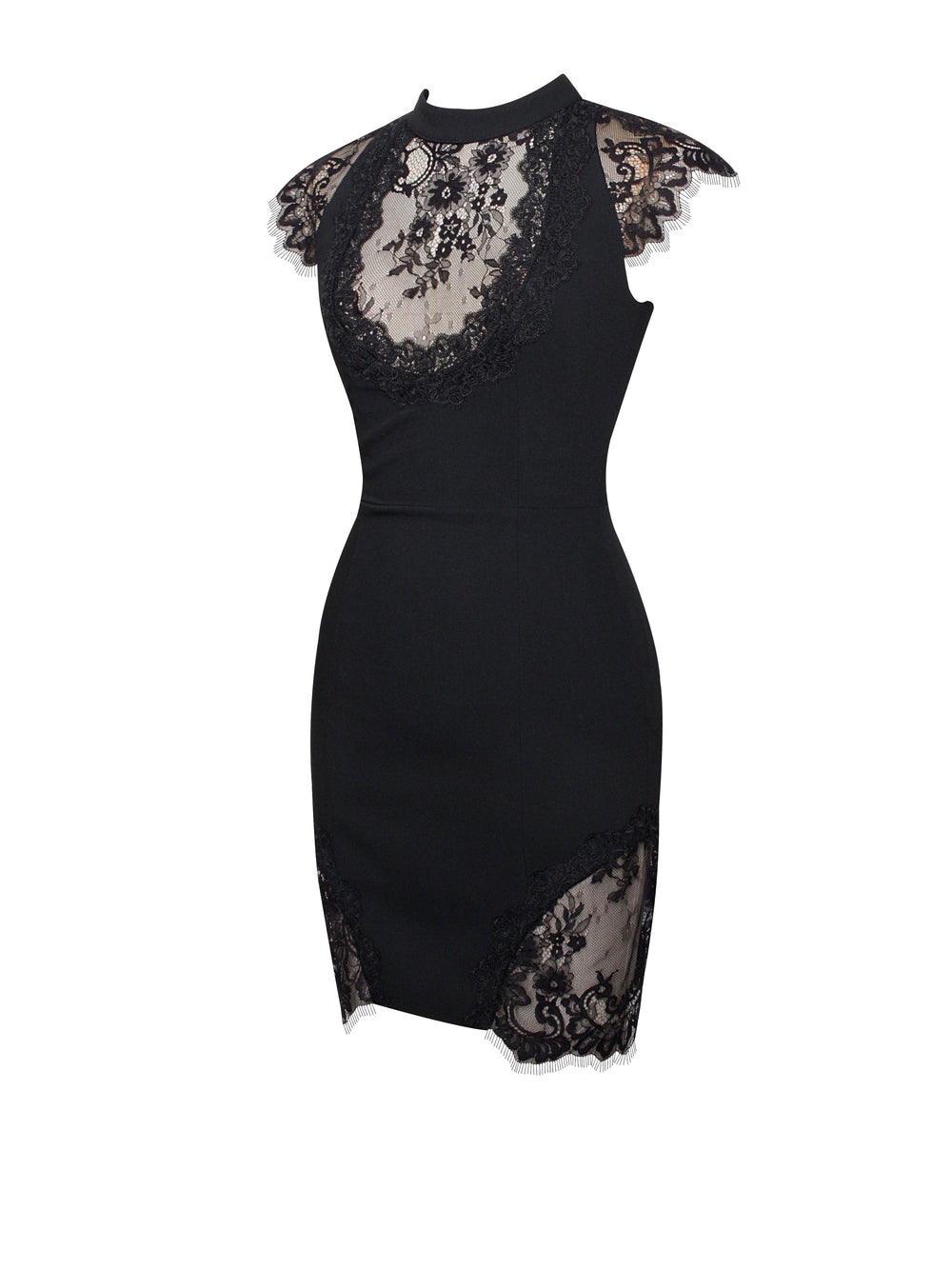 Quinella Black Lace Charming Crepe Backless Mini Dress Dresses