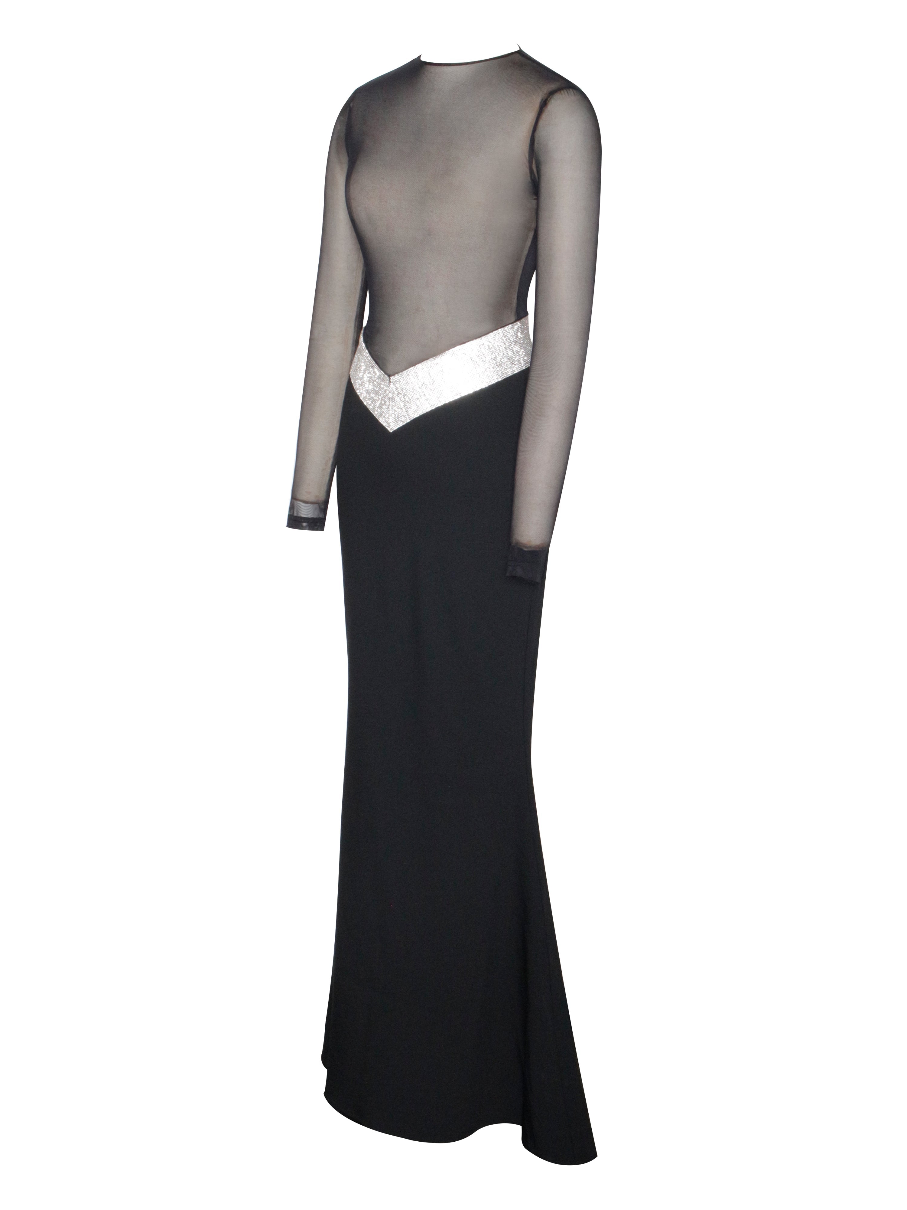 Aggie Black Sheer Maxi Graceful Dress With Crystal Waist Trim Dresses