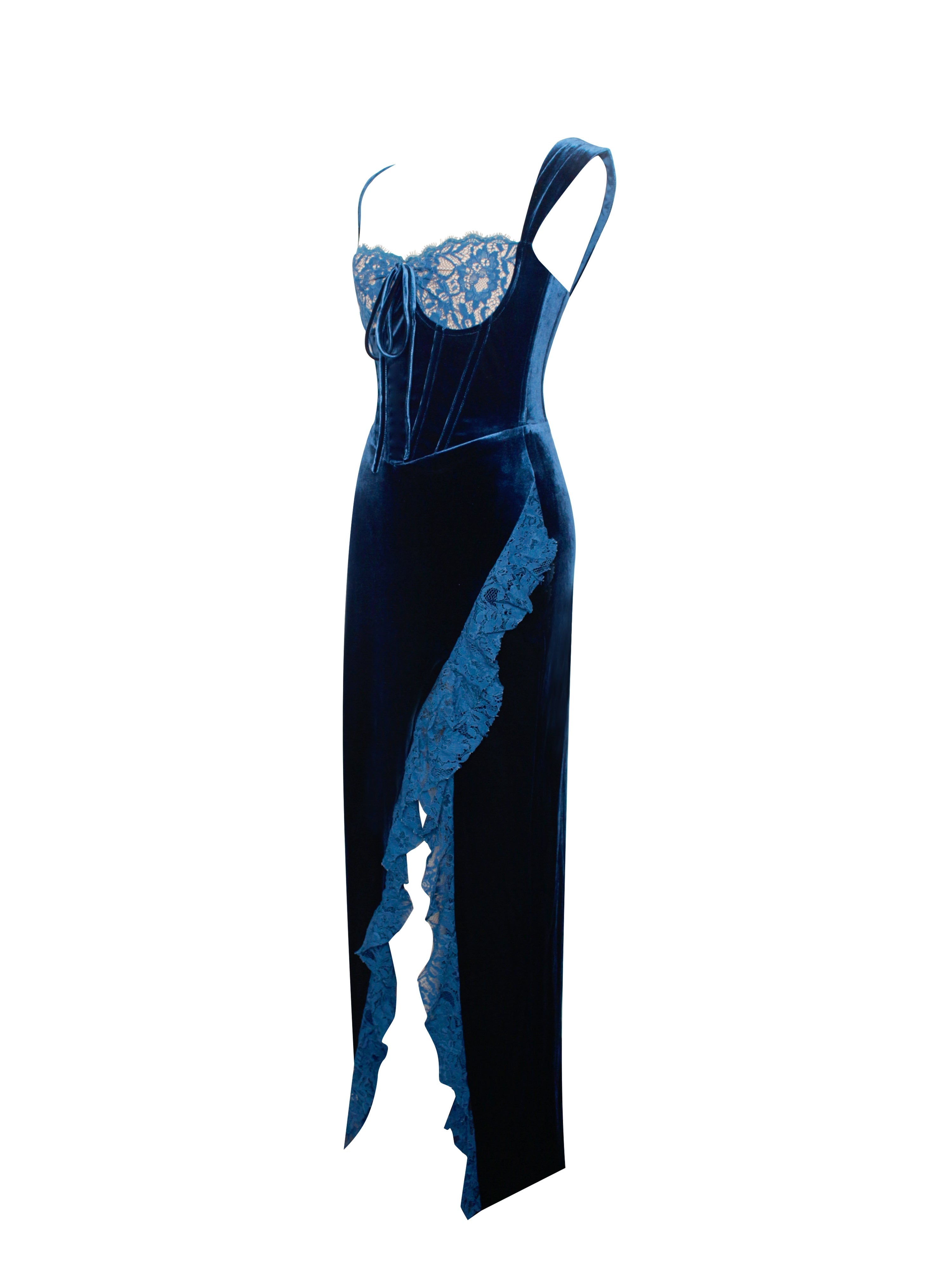 Odilia Teal Lace Charming Velvet Maxi Dress Dresses