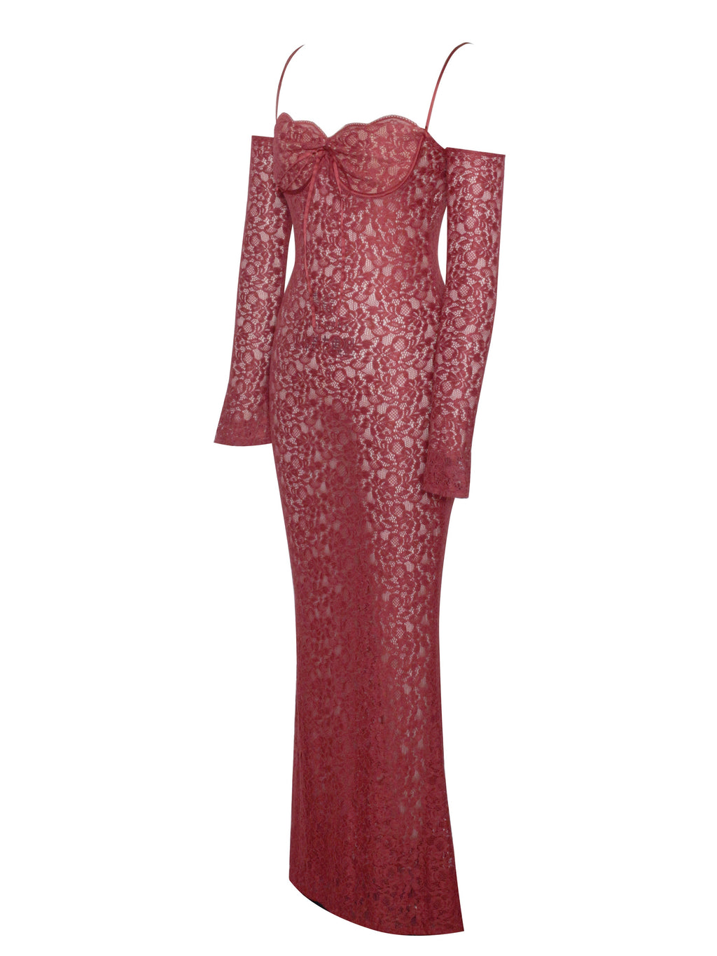 Udaya Burgundy Lace Charming Long Sleeve Maxi Dress Dresses