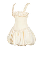 Aubrey Egg White Satin Graceful Bubble Hem Mini Dress Dresses