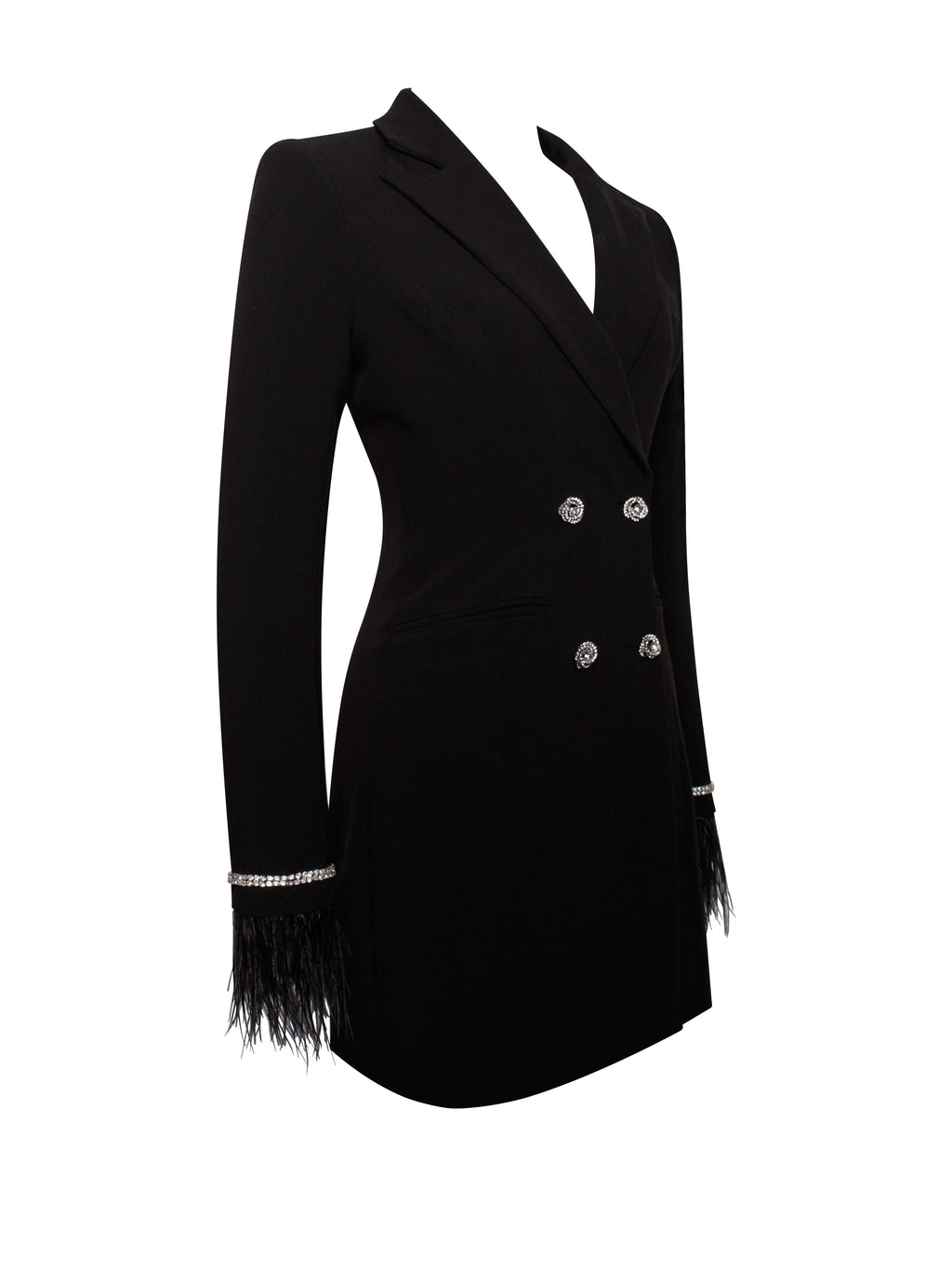 Quilla Black Feather Crystal Graceful Sleeve Backless Blazer Dress Dresses