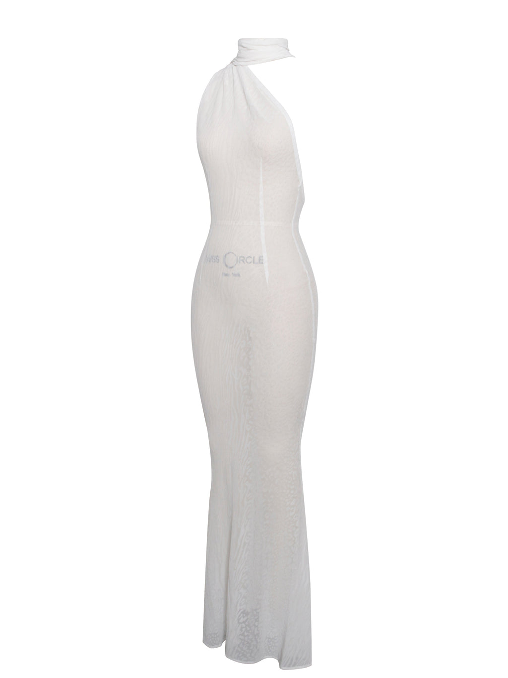Olena White Burnout Velvet Animal Trendy Print Mesh Halter Neck Maxi Dress Dresses