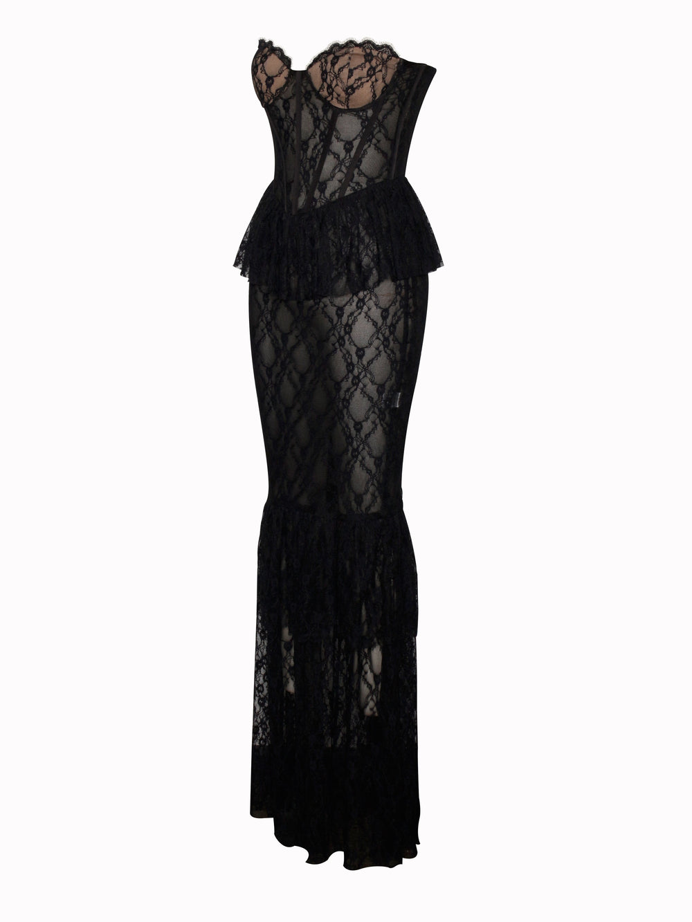 Quennell Black Lace Charming Corset Maxi Dress Dresses
