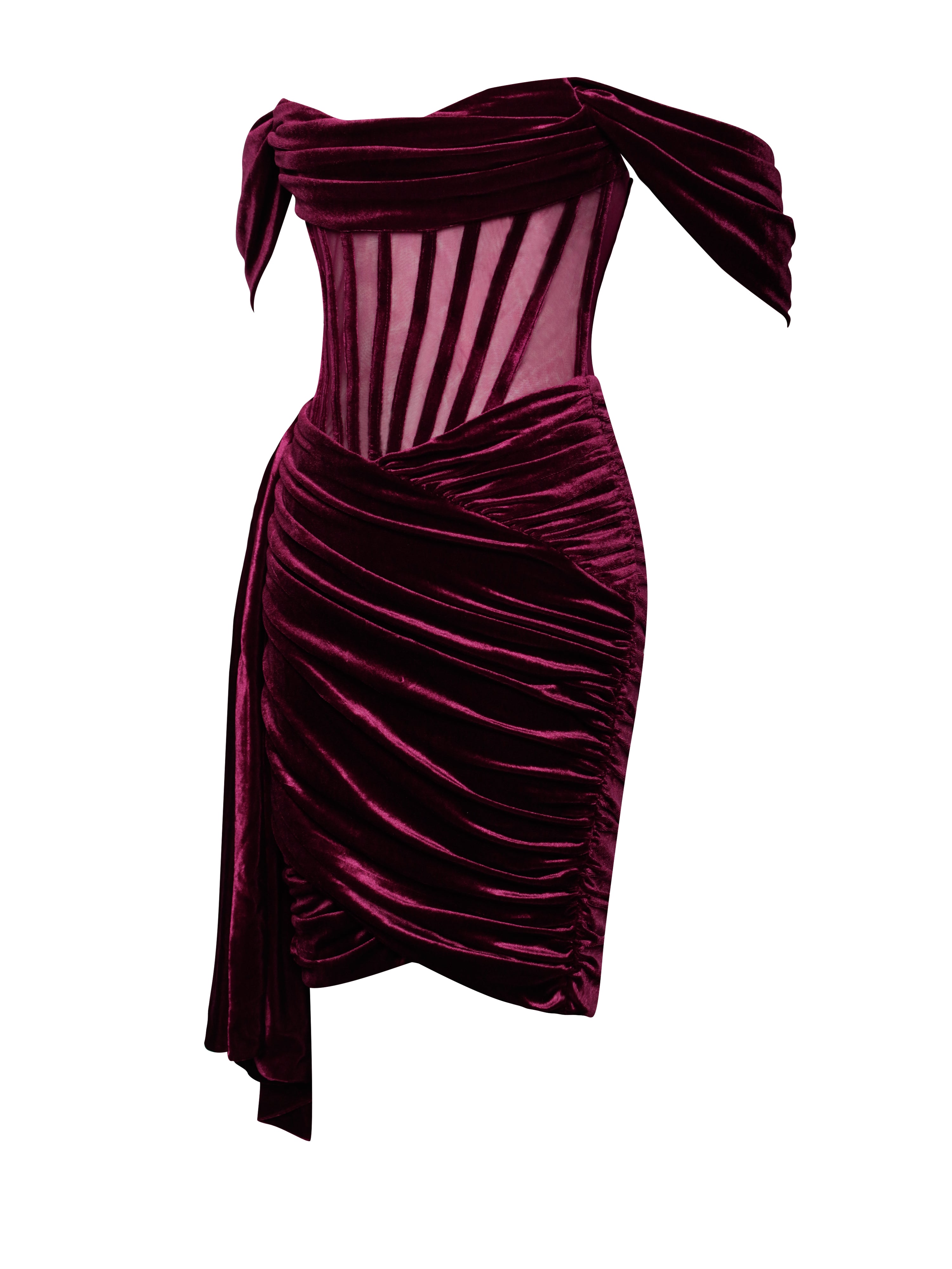 Irisa Burgundy Draping Charming Off Shoulder Corset Dress Dresses
