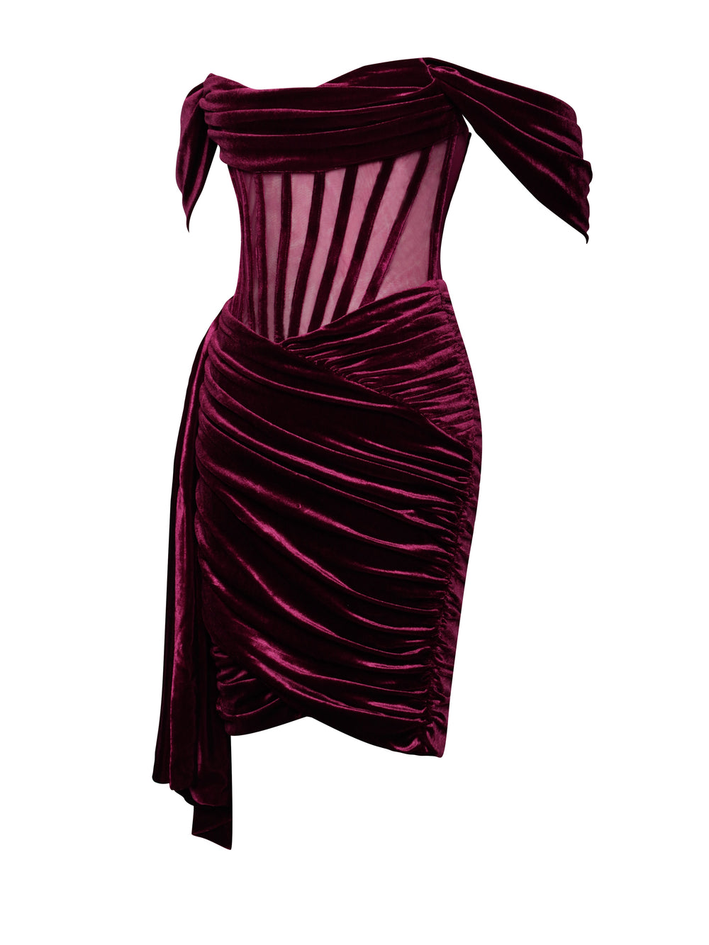 Irisa Burgundy Draping Charming Off Shoulder Corset Dress Dresses