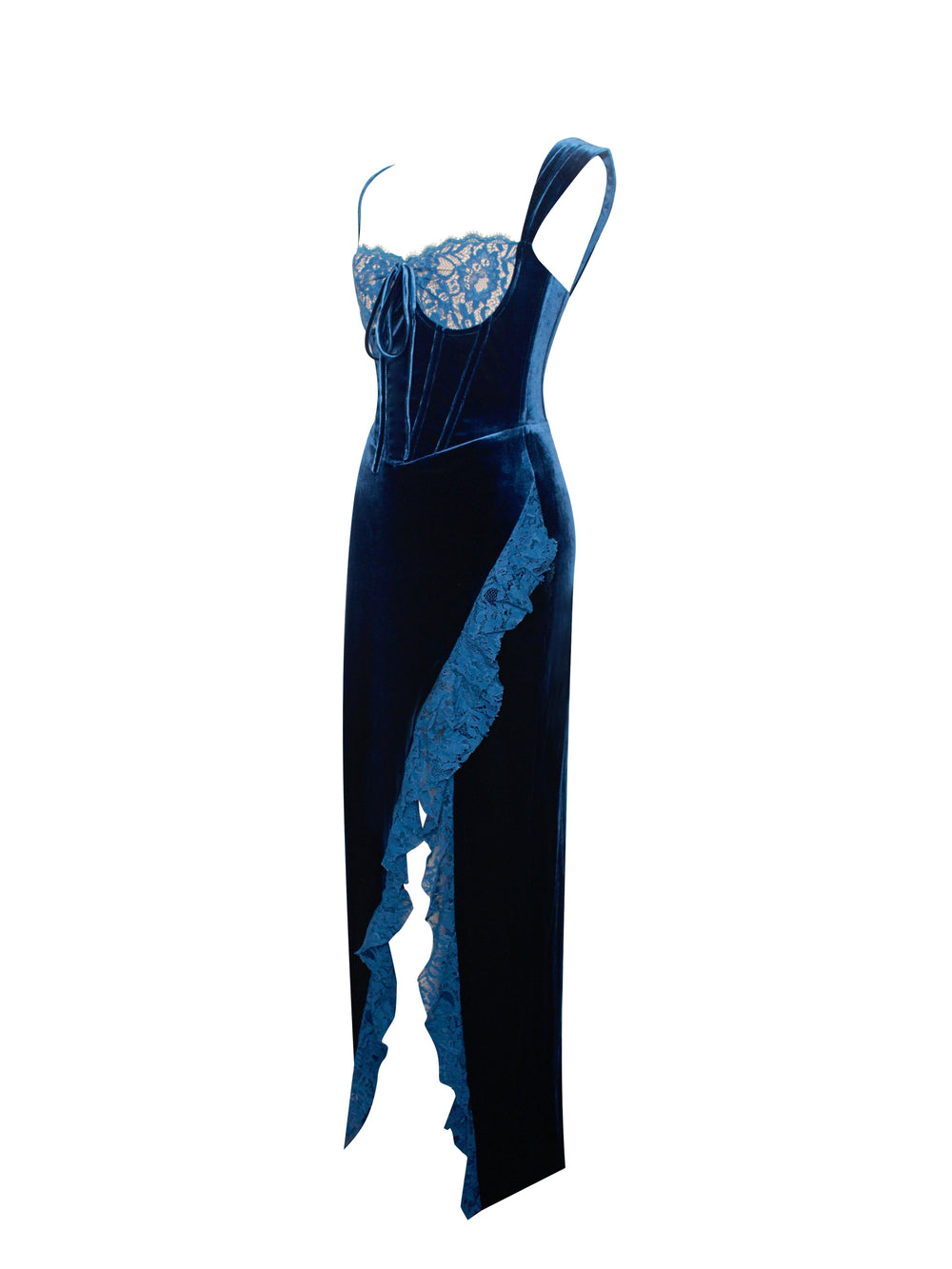 Odilia Teal Lace Charming Velvet Maxi Dress Dresses