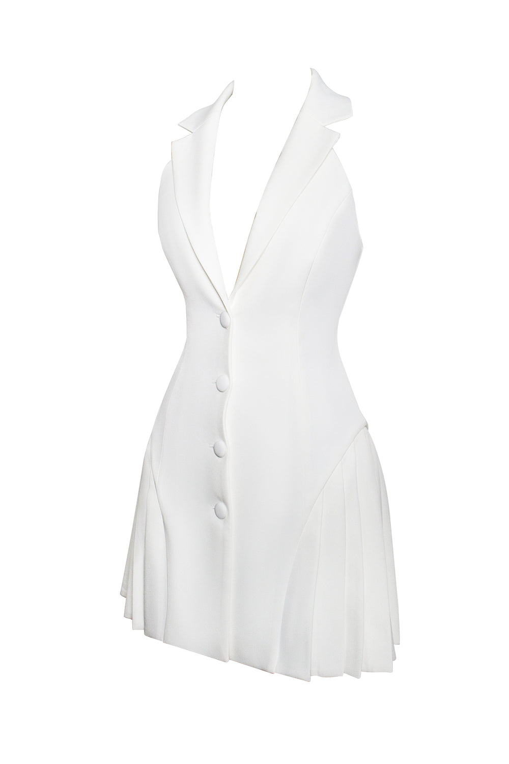 Reyna White Backless Charming Pleated Mini Blazer Dress Dresses