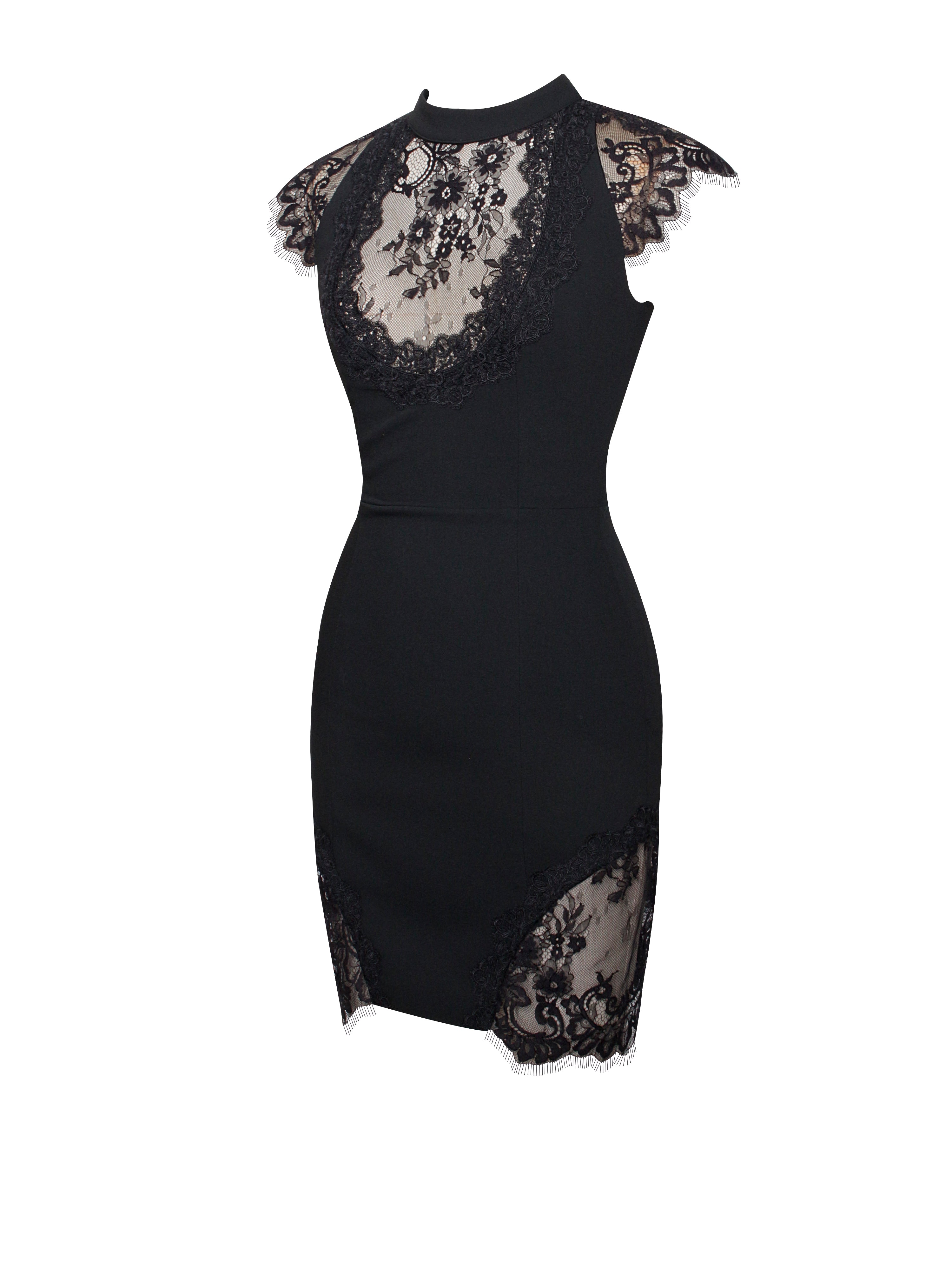Quinella Black Lace Charming Crepe Backless Mini Dress Dresses