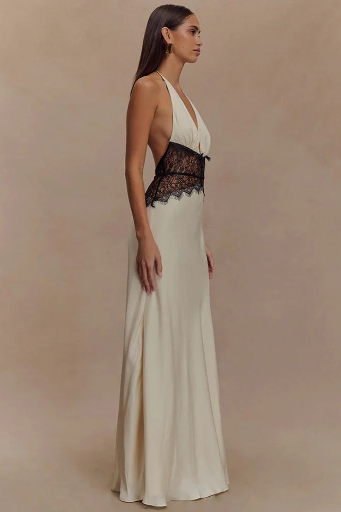 Lace Patchwork Backless Halter Boho Dress Secondary image