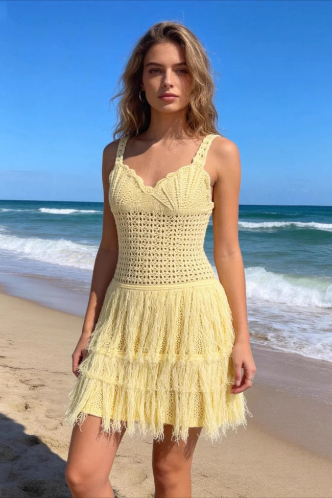 Knit Cutout Fringe Vacation Boho Dress Main image
