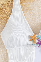 White Halter Starfish Detail Three Piece Swim Set