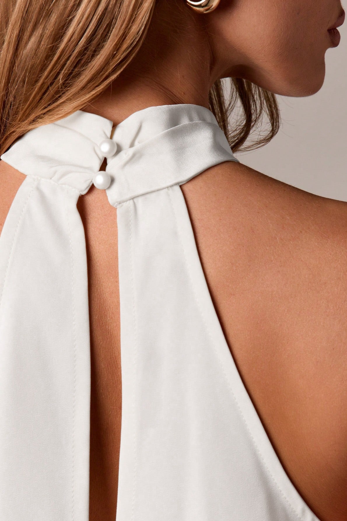 Lace Trim Asymmetric Hem Halter Top
