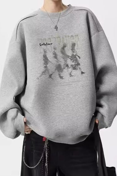 Washed Figure Graphic Oversized Crew Neck Sweatshirt