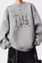 Washed Figure Graphic Oversized Crew Neck Sweatshirt
