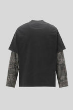 Washed Typography Camo Layered Long Sleeve T-Shirt