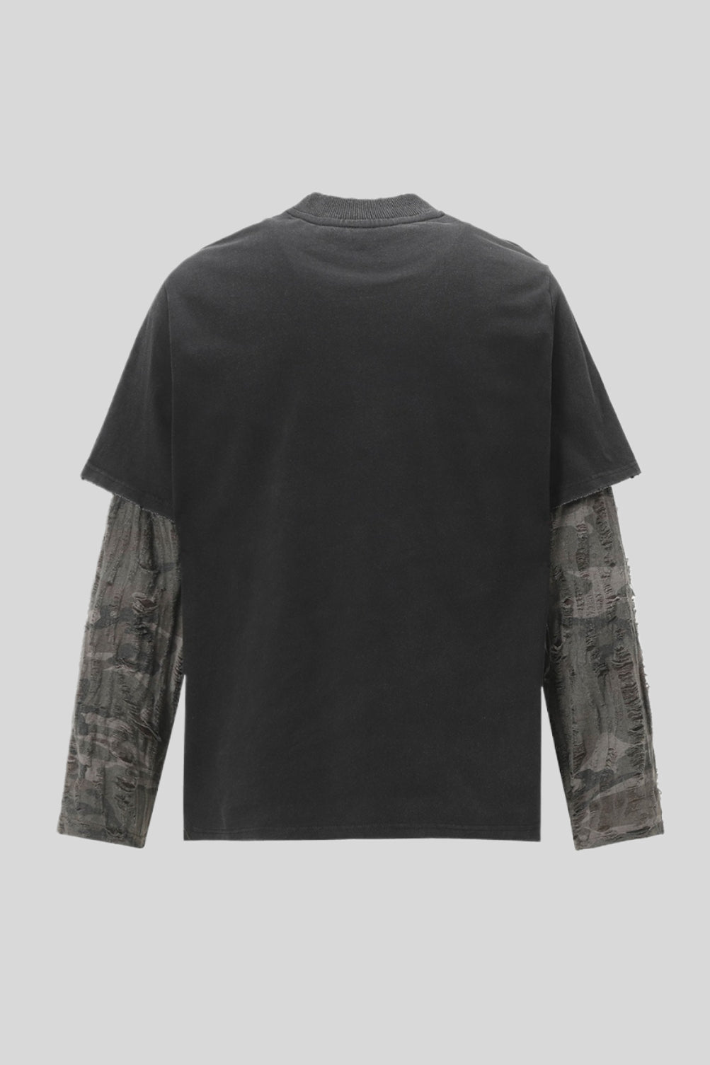 Washed Typography Camo Layered Long Sleeve T-Shirt