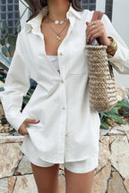 Simple Solid Relaxed Open Starfish Button Blouse