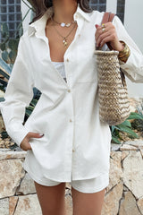 Simple Solid Relaxed Open Starfish Button Blouse