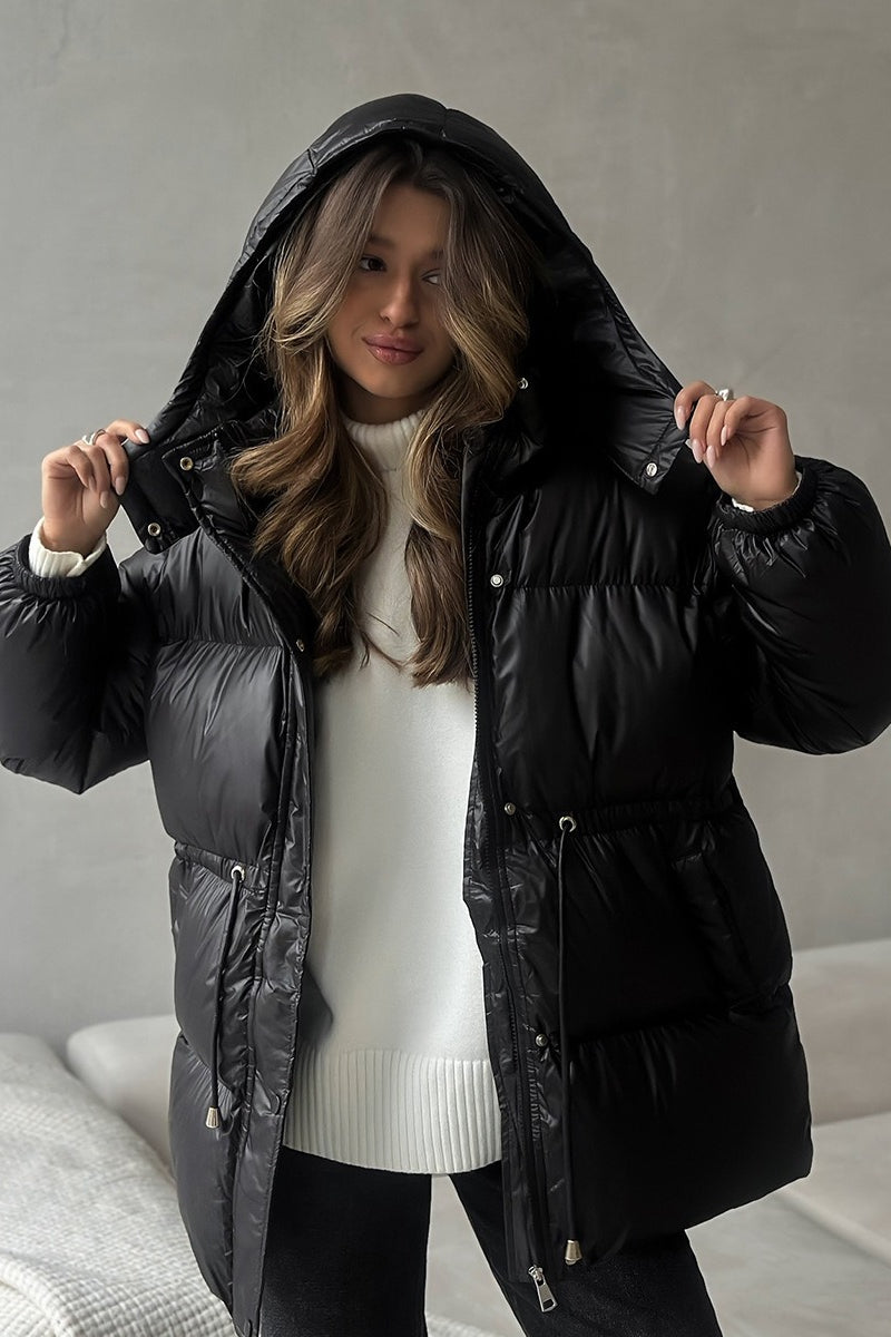 Adjustable Drawstring Hooded Puffer Jacket